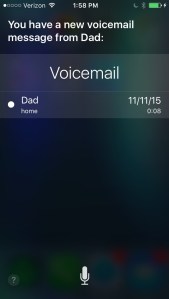 Screen shot of locked iPhone showing Siri reporting only on most recent new voicemail message