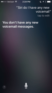 Screen shot of locked iPhone showing Siri reporting only on most recent new voicemail message