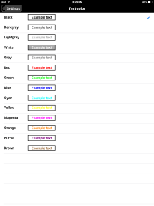 Screen shot of knfbReader font color options
