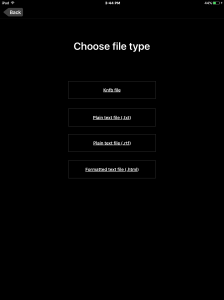 Screen shot of knfbReader file share menu