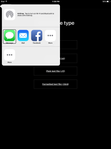 Screen shot of knfbReader file share destination menu