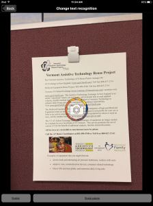Screen shot of knfbReader change OCR interface