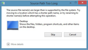 Screen shot of source path Windows error