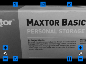 Screen shot of VisionAssist app in Black and White Video mode