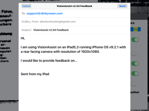 Screen shot of VisionAssist app generated email