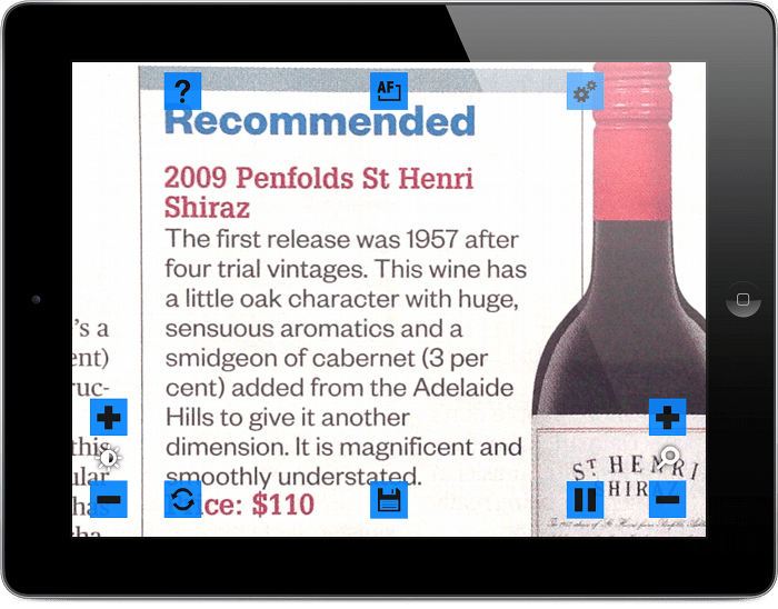 Image of an iPad running the VisionAssist app