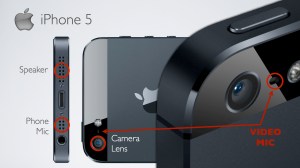 Image showing the locations of the three mics on the iPhone 5