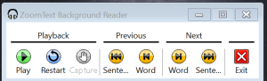Screen shot of the ZoomText Background Reader Tool Bar
