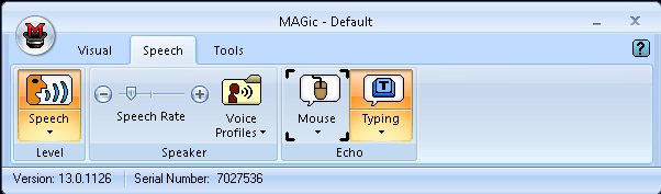 Screen shot of the MAGic User Interface with the Speech tab selected