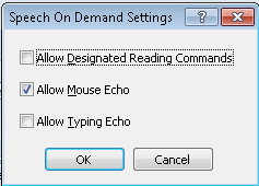 Screen shot of MAGic Speech on Demand Settings Menu